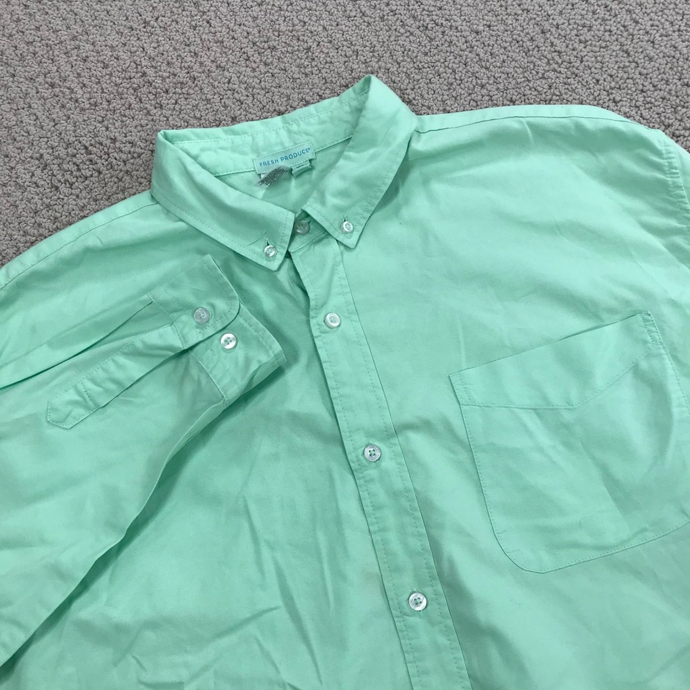 Fresh Produce Mens XXL Mint Green Cotton Button Down Long Sleeve Oxford Shirt